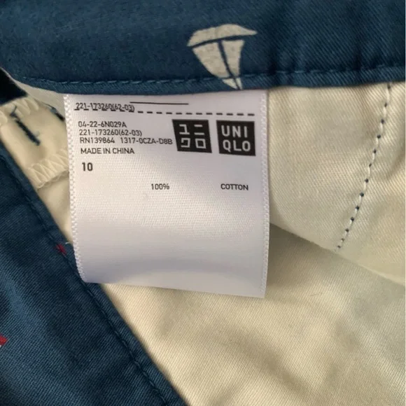 Uniqlo Blue Sailboat Print Flat Front Chino 100% Cotton Shorts Size 10 - Picture 7 of 8